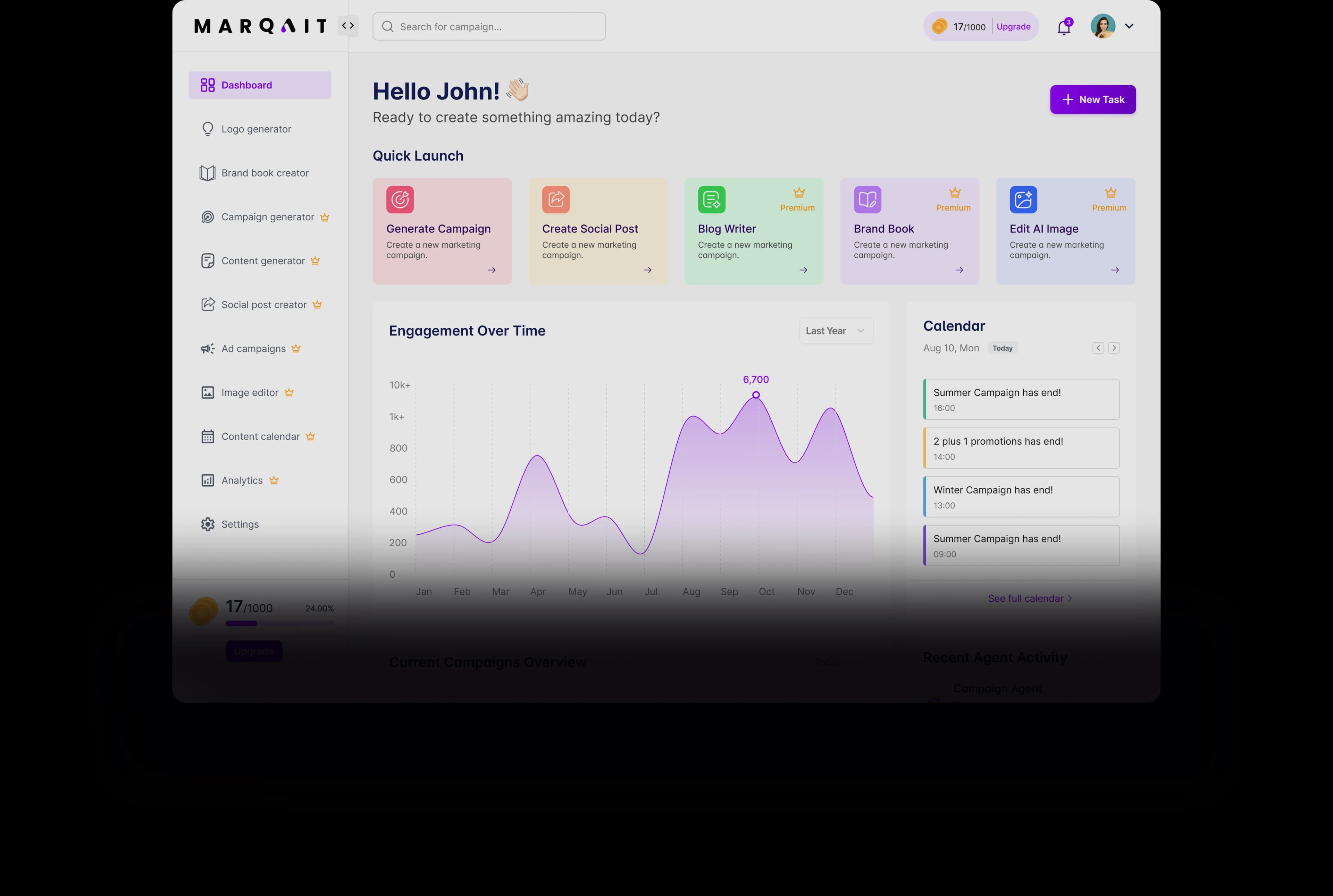 Dashboard showcasing marketing platform interface
